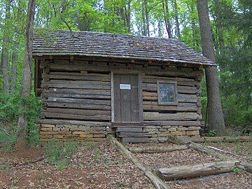 Slave cabin on display at the Museum of Appalachia in Norris, Tennessee; originally located on the Merritt family lands in Grainger County, Tennessee, built c. 1820