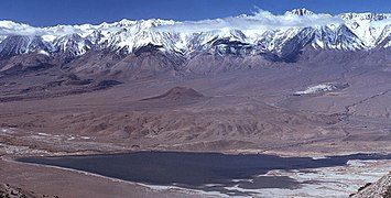 Tinemaha Reservoir, with cinder cones in the middle and left parts of the image