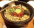 Yukhoe-bibimbap (beef tartare bibimbap) in dolsot