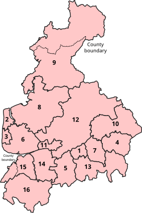 Numbered map of parliamentary constituencies in Lancashire from 2024