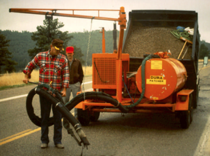 Spray-injection device for pothole repair—truck and trailer unit in the United States