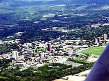 UMass Amherst looking southeast from the air