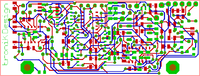 Double layered plating in CAD. Vias makes EDA placement possible. Bottom layer – Red Top layer – Blue