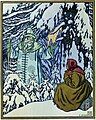 Father Frost, a fairy tale character made of ice, acts as a donor in the Russian fairy tale "Father Frost". He tests the heroine, a veiled young girl sitting in the snow, before bestowing riches upon her.