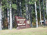 Welcome sign greeting visitors to the forest