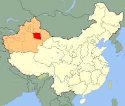 Turpan (red) in Xinjiang (orange)