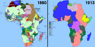 Side-by-side, colour-coded maps of Africa