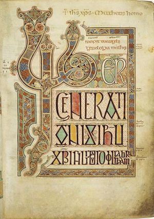 Folio 27r at Lindisfarne Gospels, by Eadfrith of Lindisfarne