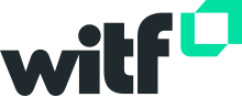 The letters WITF, lowercase, in a rounded sans serif in a very dark green. Next to them is a mint green symbol consisting of two L-shaped devices framing a rectangle.