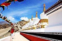 Photograph of the 9 stupas at Thiksey Gonpa Location - Thiksey (Leh District), Jammu & Kashmir - India