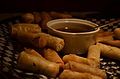 Image 44Spring rolls are a large variety of filled, rolled appetizers or dim sum found in Chinese cuisine. Spring rolls are the main dishes in Chinese Spring Festival (Chinese New Year). (from Chinese culture)