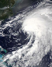 A satellite image of Tropical Storm Alex at its peak intensity on June 5, 2022.