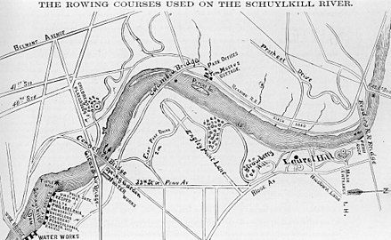 1872 map of Schuylkill River showing the Reading Railroad Bridge.