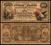 $10 National Gold Bank Note, The First National Gold Bank of Oakland