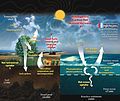 Image 19This diagram of the carbon cycle shows the movement of carbon between land, atmosphere, and oceans in billions of metric tons of carbon per year. Yellow numbers are natural fluxes, red are human contributions, white are stored carbon. (from Carbon dioxide in Earth's atmosphere)