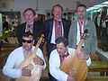 Heads of three Kobzar Guild (upper row) - Lviv (M.Khai), Kyiv (M. Tovkailo) and Kharkiv (K. Cheremsky) with first blind singers of new generation Oleksandr Trius and Laiosh Molnar (lower row)