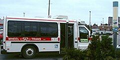 This Wheel-Trans mini bus, built in London, Ontario, is a Ford Econoline E-350, for those who don't know.