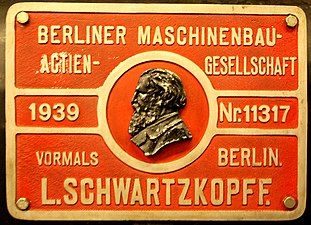 Berliner Maschinenbau builder's plate on a steam locomotive