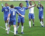 Chelsea players applaud their fans after a 1-0 win against Watford on March 30, 2007