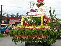 A flower float during the float contest of the Rice Corn and Flower Festival.