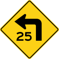 W1-1aL Left turn with speed advisory