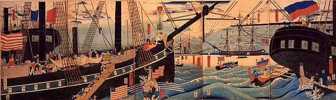 Foreign ships in Yokohama harbor in 1861