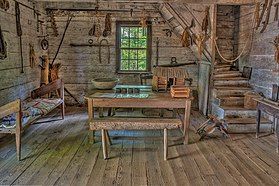 Log cabin interior, c. 1785