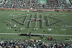 Diamond Ohio is made of a capital "H" with an "I" in the middle surrounded by two triangle shapes pointing away from the center giving the appearance of spelling out Ohio on the field.