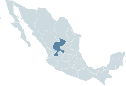 Zacatecas' location within Mexico