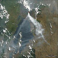 Satellite image of the eruption plume from Nyiragongo in July 2004