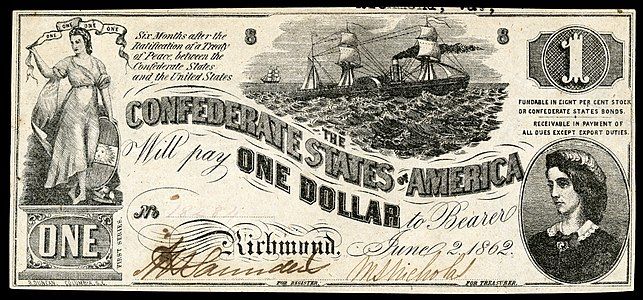 One Confederate States dollar (T44), by B. Duncan