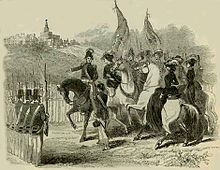 On horseback, Smith leads soldiers bearing flags