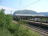 Platforms of Mostar railway station, in the background Hum mountain, May 2012