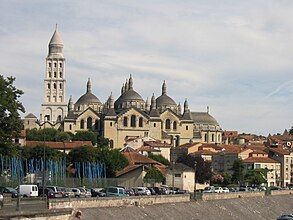 The plan of the Church of Saint Front, Périgueux, France, was influenced by Byzantine architecture seen by the Crusaders. The present appearance is largely due to restorer Paul Abadie, mid-19th century