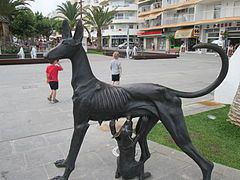 One of the statues dedicated Ibizan Hounds