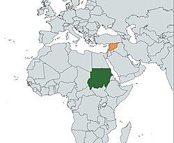 Map indicating locations of Sudan and Syria