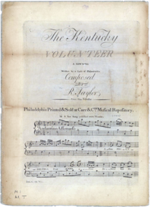 A print of the original sheet music for "The Kentucky Volunteer", 1794