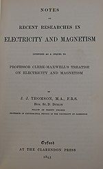 Title page to Notes on Recent Researches in Electricity and Magnetism (1893)