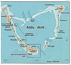 1976 map of Addu Atoll showing Gan and airfield