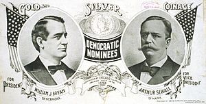 1896 Democratic campaign poster with nominees William J. Bryan of Nebraska for President and Arthur Sewall of Maine for Vice President