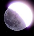 Earthlight (indirect sunlight reflected from Earth) illuminates the dim side of the Moon, while direct sunlight the bright side.