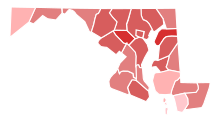 A map showing Kelly Schulz's performance in the Republican primary of the 2022 Maryland gubernatorial election