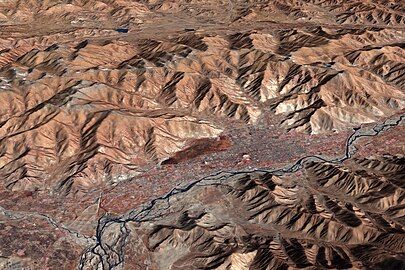 View from the air of the river running to the south of the city of Lhasa (2009)