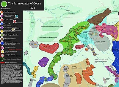 Map of the Paramount Chiefdom of Coosa in March 1538