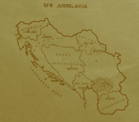 The territory of The District of Branković marked with diagonal lines within The Socialist Federal Republic of Yugoslavia (1946–1992)[8]