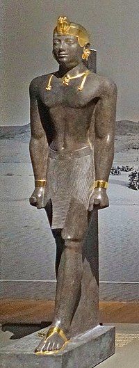 Statue of Kushite ruler and last pharaoh of the 25th Dynasty, Tantamani (Louvre Museum, reconstruction through color-pigment analysis)