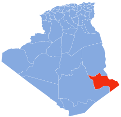 Map of Algeria highlighting Djanet Province