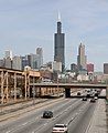 The Eisenhower Expressway at the Ashland Avenue Overpass looking east towards downtown. The 'Ike' as it is known locally, runs parallel to the CTA's Blue Line. Both connect the city to the western suburbs.