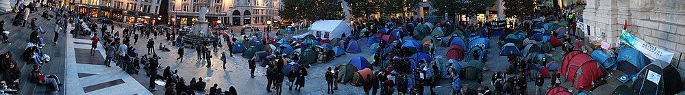 A panorama of the protest outside St Paul's Cathedral