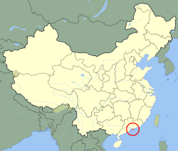 Map indicating locations of Mainland China and Hong Kong